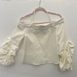 Forever 21 Cream Off-Shoulder Ruched Sleeve Blouse
